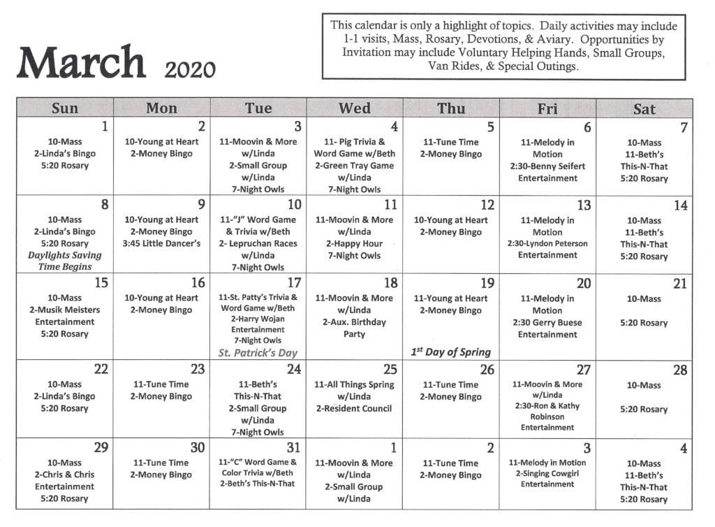 Our Calendar Divine Providence